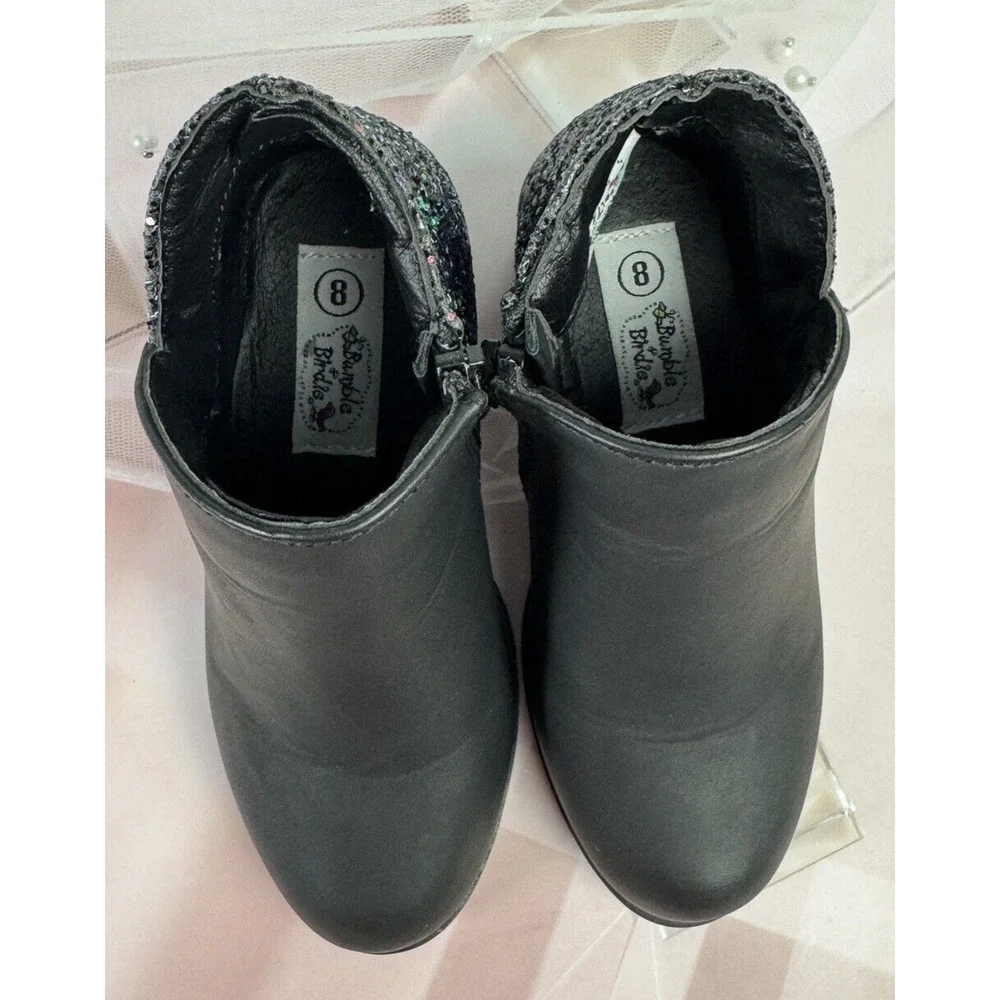 Bumble & Birdie Toddler Girls Ankle Boots Sz 8 Glittler Black Sparkle‎